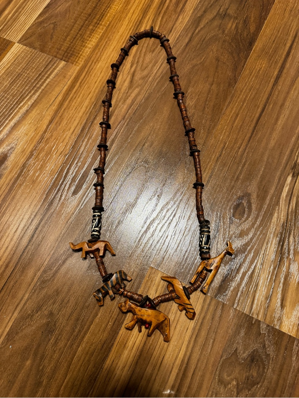Handcrafted Wooden Animal Necklace in Warm Brown from Africa
